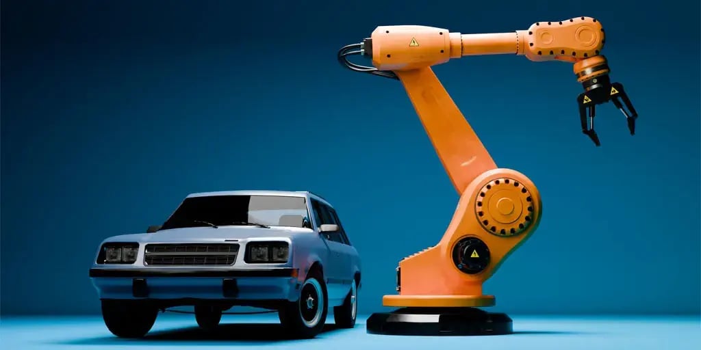 Roboter neben Verbrenner